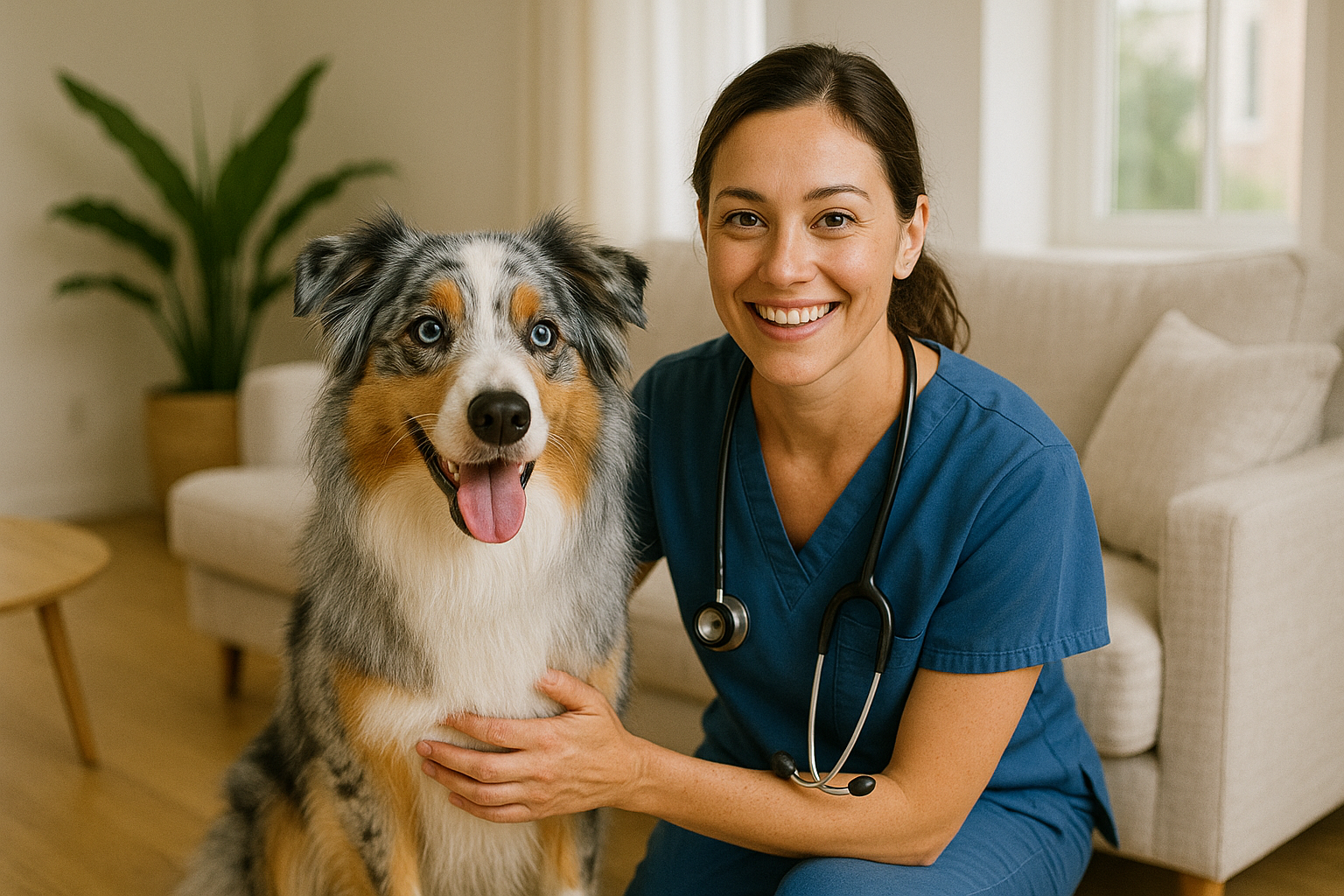 Veterinaria profesional con mascota feliz - PetCheck